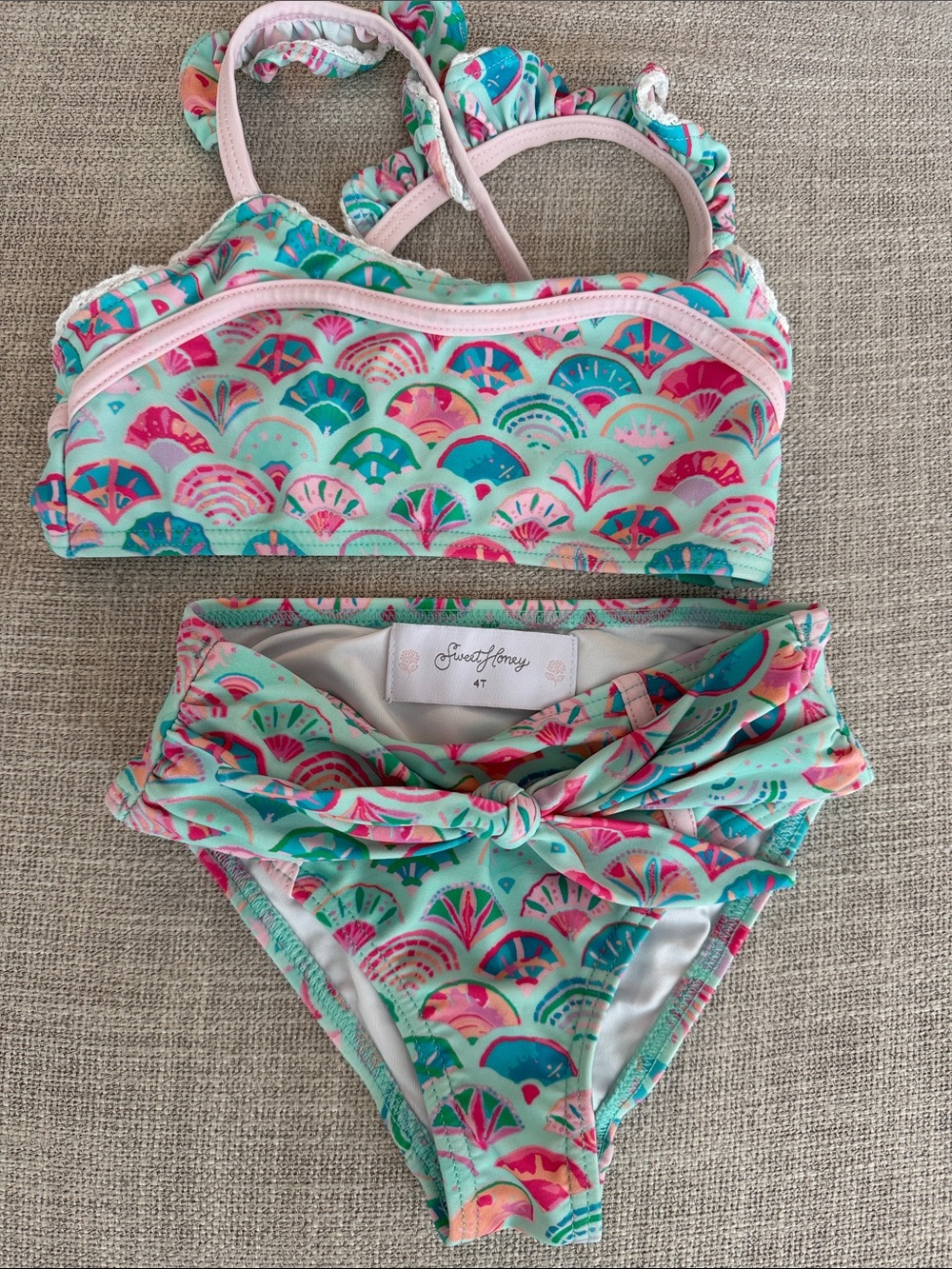 SweetHoney Mint Pink Teal Ruffle Bikini Set